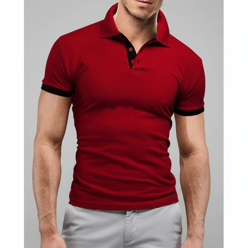 Men's Stand-Up Collar Short-Sleeved Polo Shirt Business Casual Solid Color Polo Shirt - cas7m