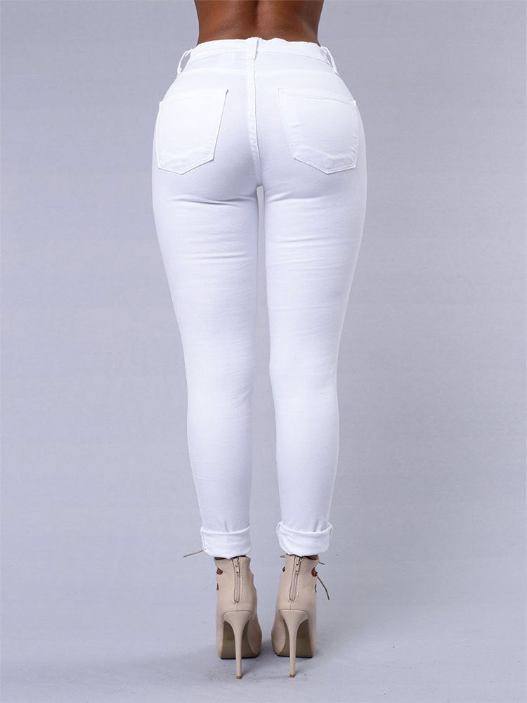 High Quality Women Casual Hole Jeans High Waist Skinny Pant Pencil Jeans Ripped Sexy Female Girls Trousers Denim Jeans - cas7m