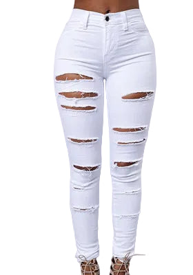 High Quality Women Casual Hole Jeans High Waist Skinny Pant Pencil Jeans Ripped Sexy Female Girls Trousers Denim Jeans - cas7m
