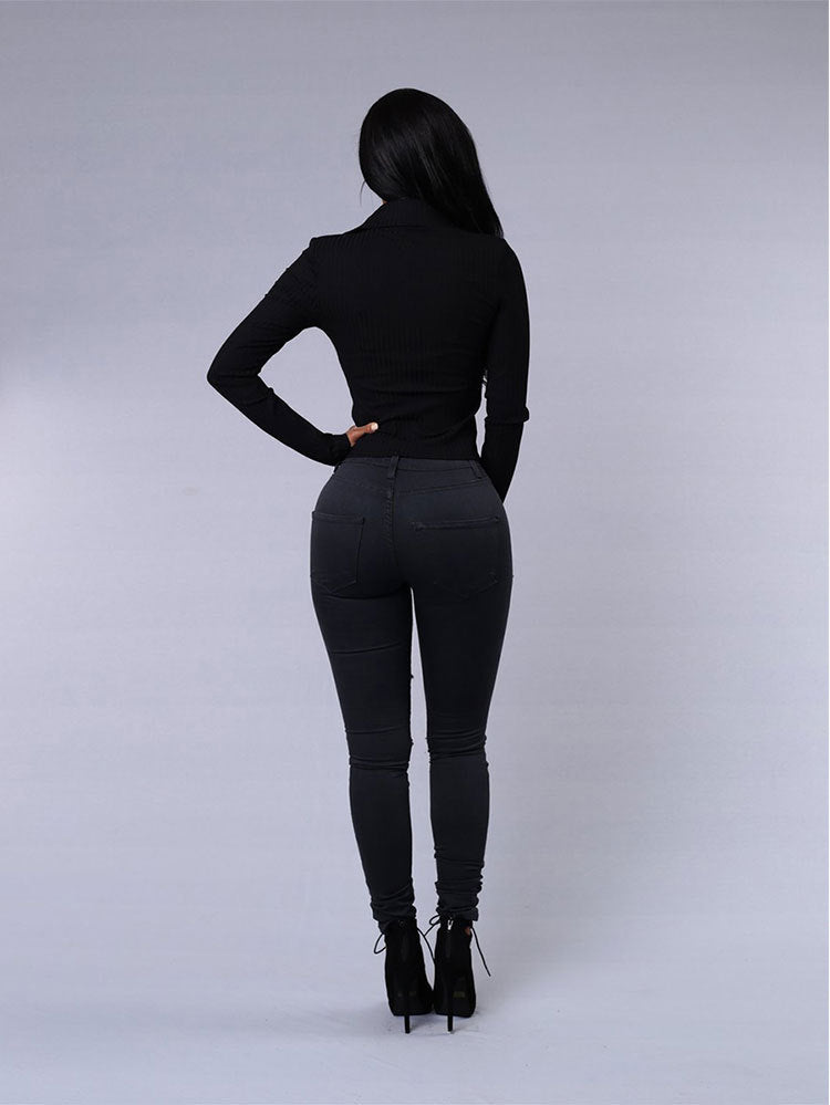 High Quality Women Casual Hole Jeans High Waist Skinny Pant Pencil Jeans Ripped Sexy Female Girls Trousers Denim Jeans - cas7m