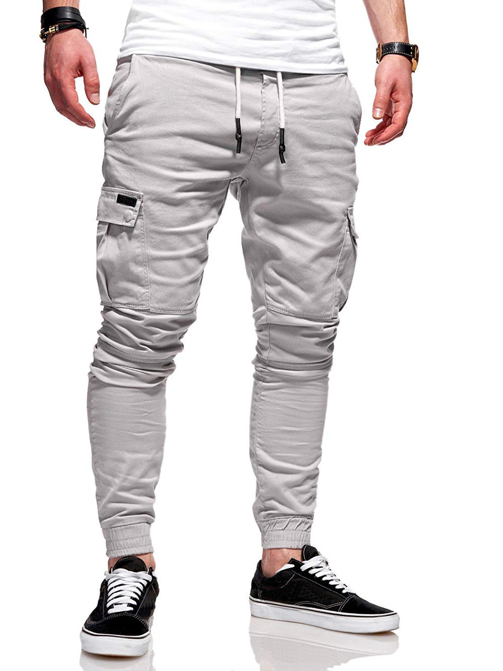 Tethered Elastic Sports Baggy Pants Long Casual Pants Jogging Pants - cas7m