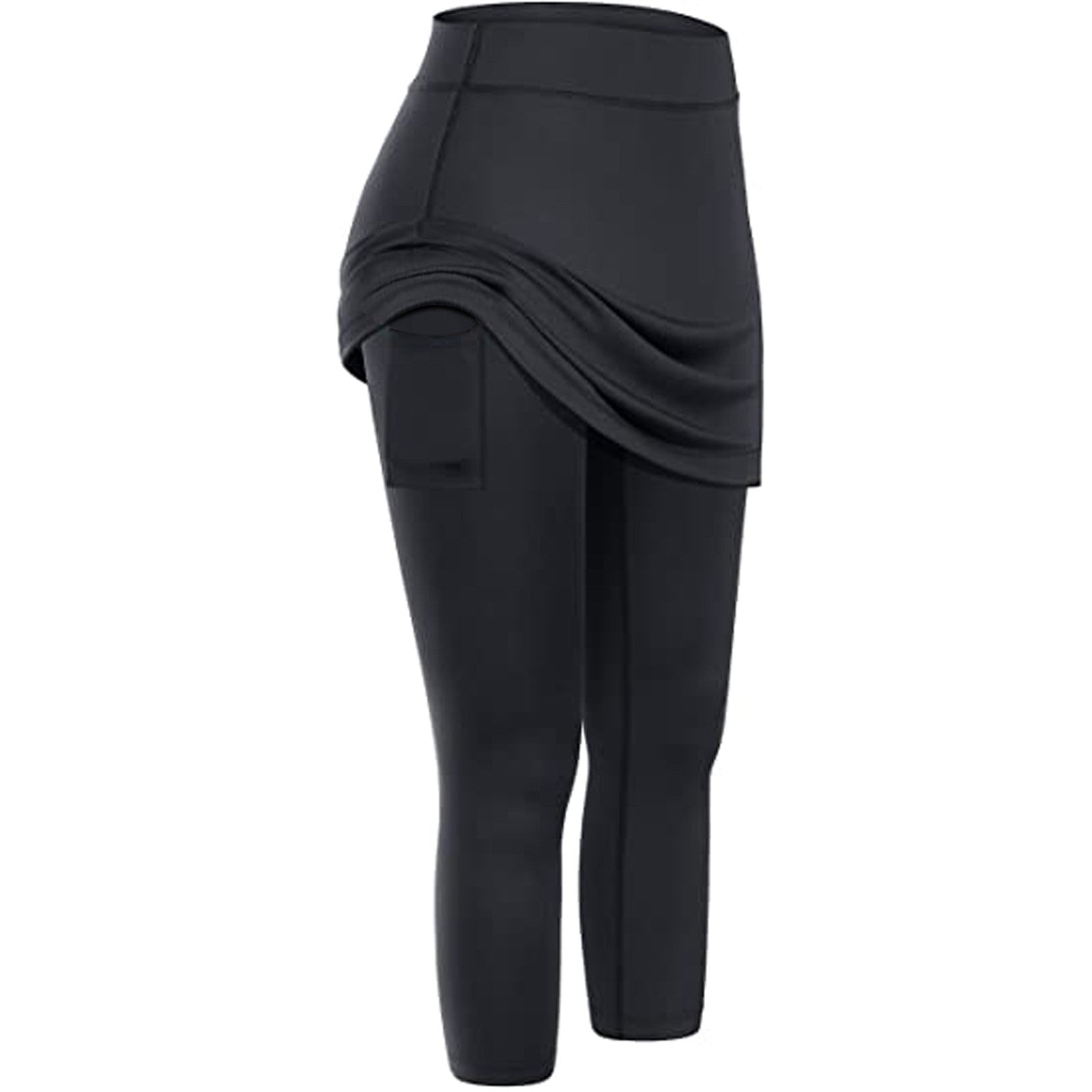 Women Tennis Skirted Leggings Pockets Elastic Sports Yoga Capris Skirts Legging - cas7m
