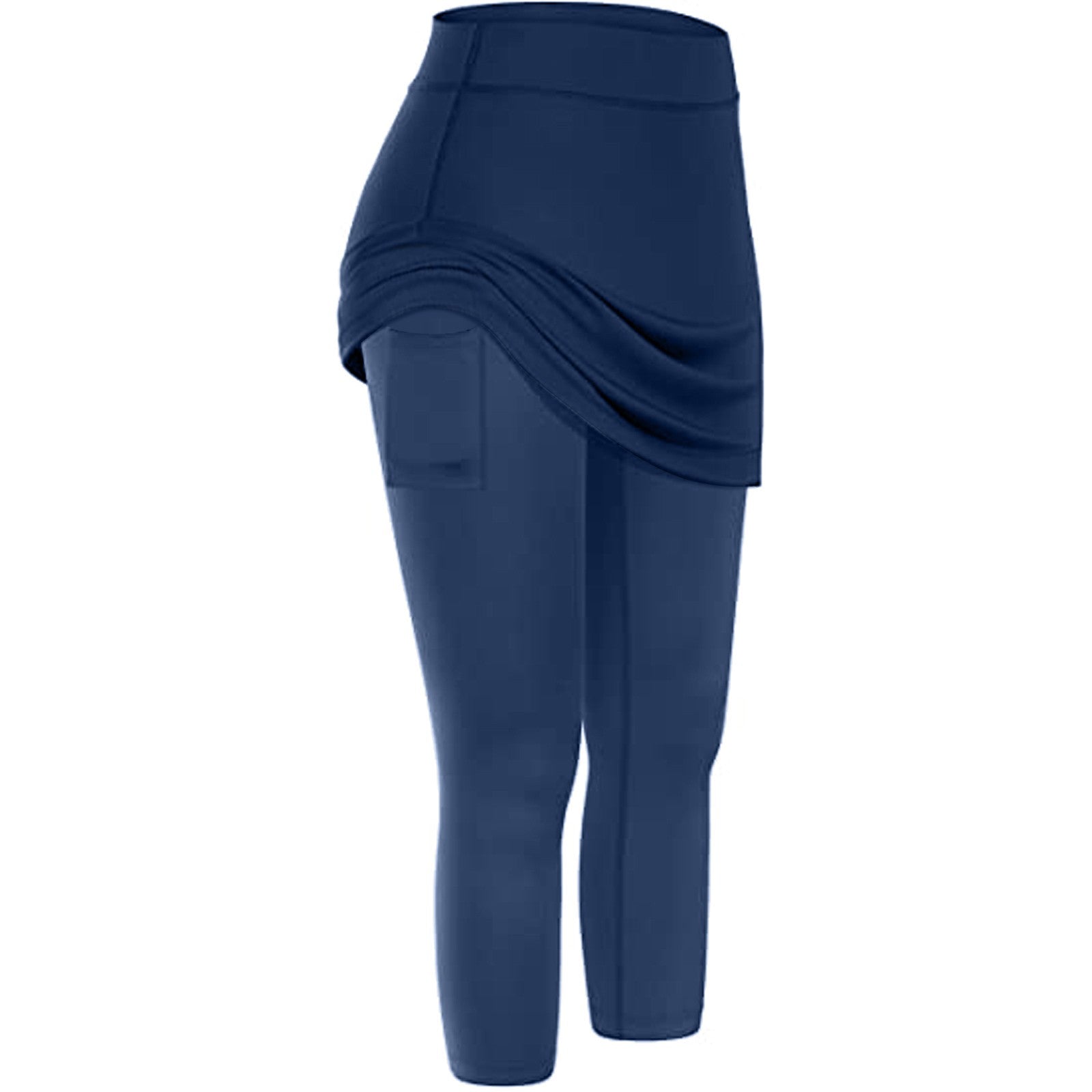 Women Tennis Skirted Leggings Pockets Elastic Sports Yoga Capris Skirts Legging - cas7m