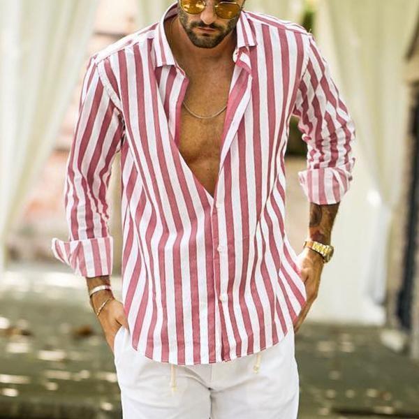 Striped Long-sleeved Casual Men's Shirt - cas7m