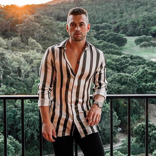 Striped Long-sleeved Casual Men's Shirt - cas7m