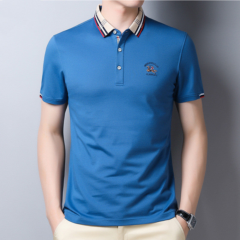 Lapel T-shirt Casual Solid Loose Embroidery Short Sleeve - cas7m