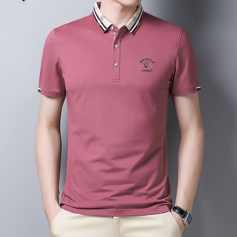 Lapel T-shirt Casual Solid Loose Embroidery Short Sleeve - cas7m