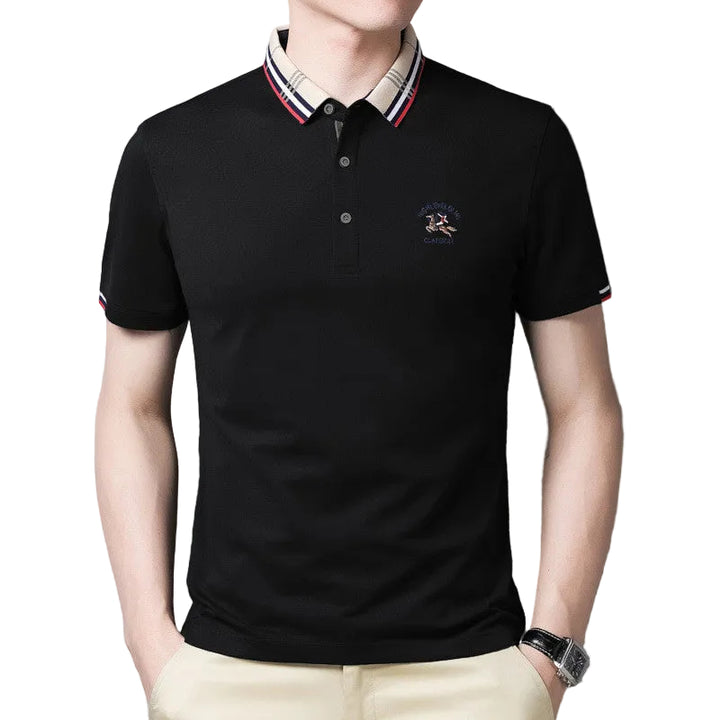Lapel T-shirt Casual Solid Loose Embroidery Short Sleeve - cas7m
