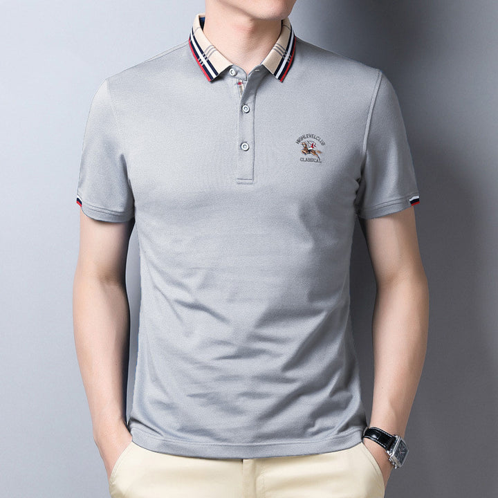 Lapel T-shirt Casual Solid Loose Embroidery Short Sleeve - cas7m