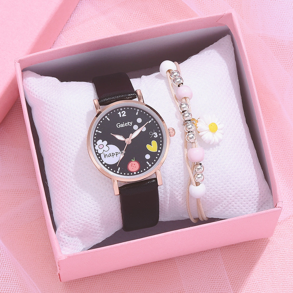 Gaiety new women''s fashion Pu Watch Bracelet combination set student girl gift factory direct sale - cas7m