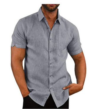 Solid color button linen shirt - cas7m