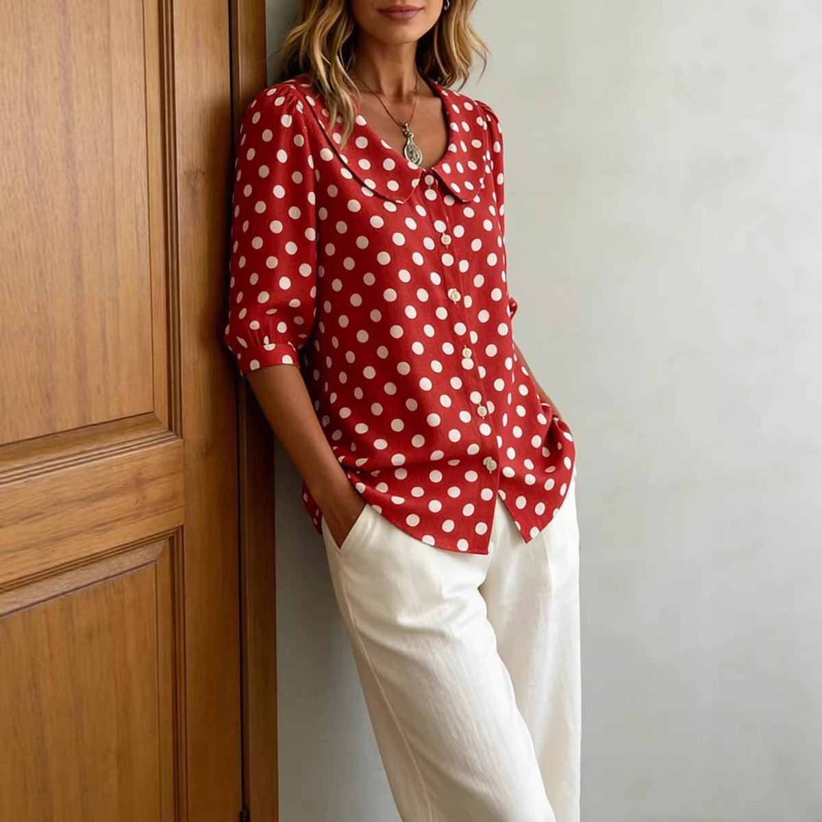 Retro Polka Dot Pattern Womens Shirt - cas7m