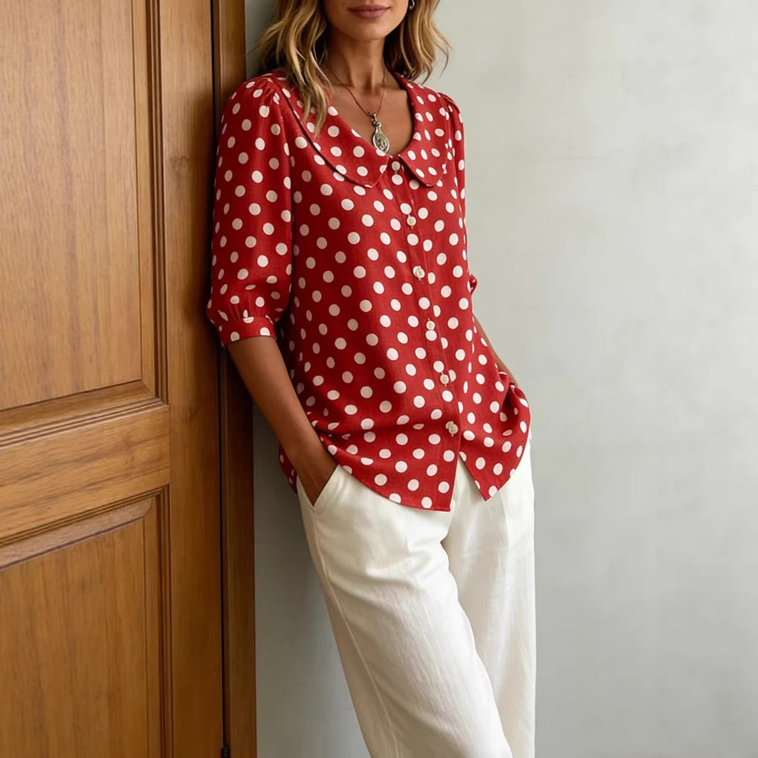 Retro Polka Dot Pattern Womens Shirt - cas7m