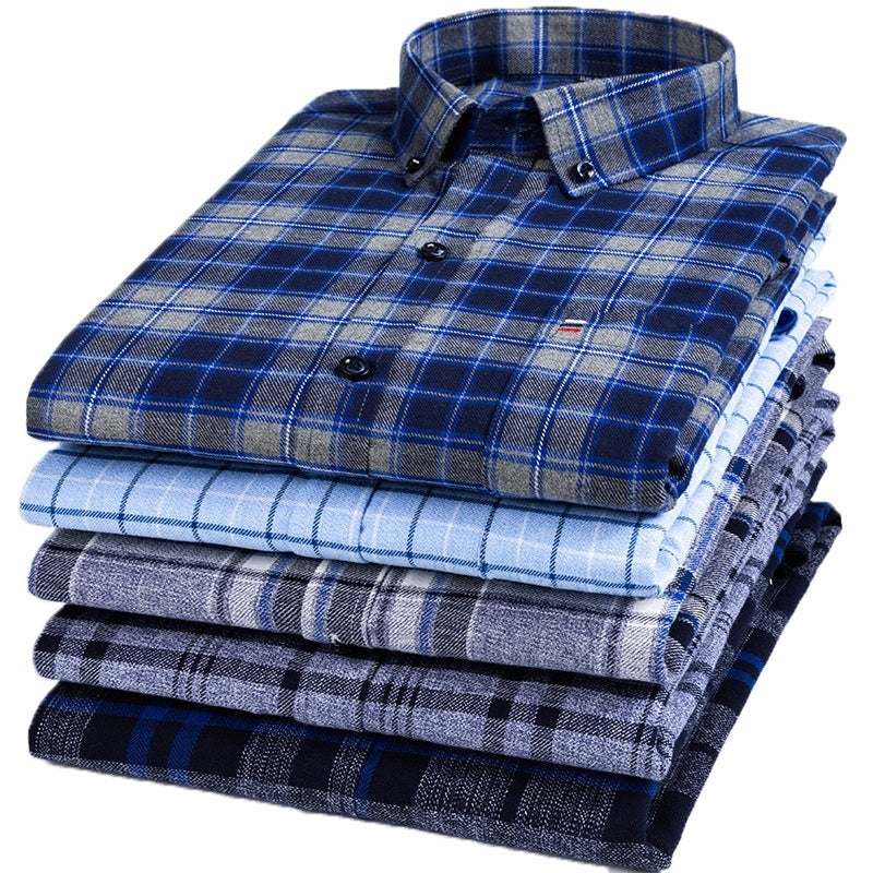 Cotton Long-sleeved Shirt Plaid Business Slim Fit - cas7m