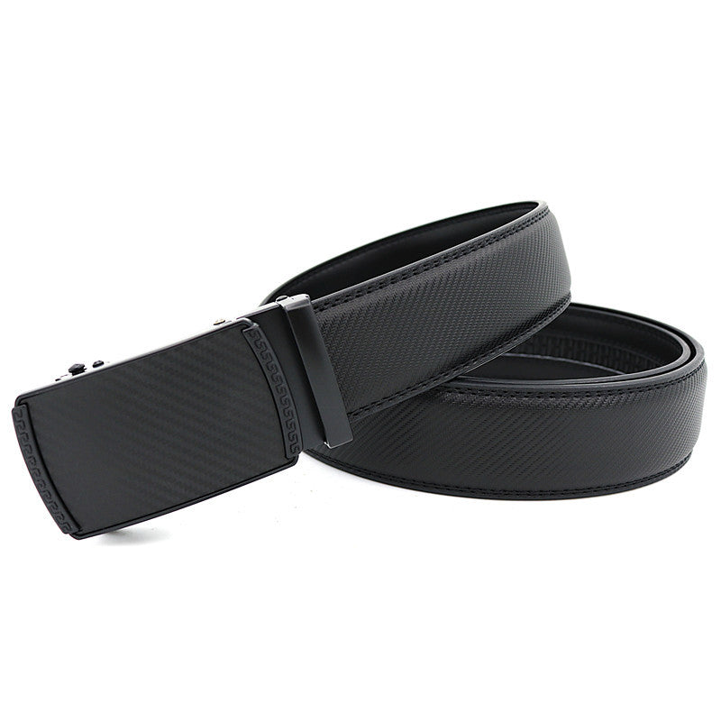 Premium Two-Layer Cowhide Belt with Automatic Buckle - Black/Yellow - cas7m