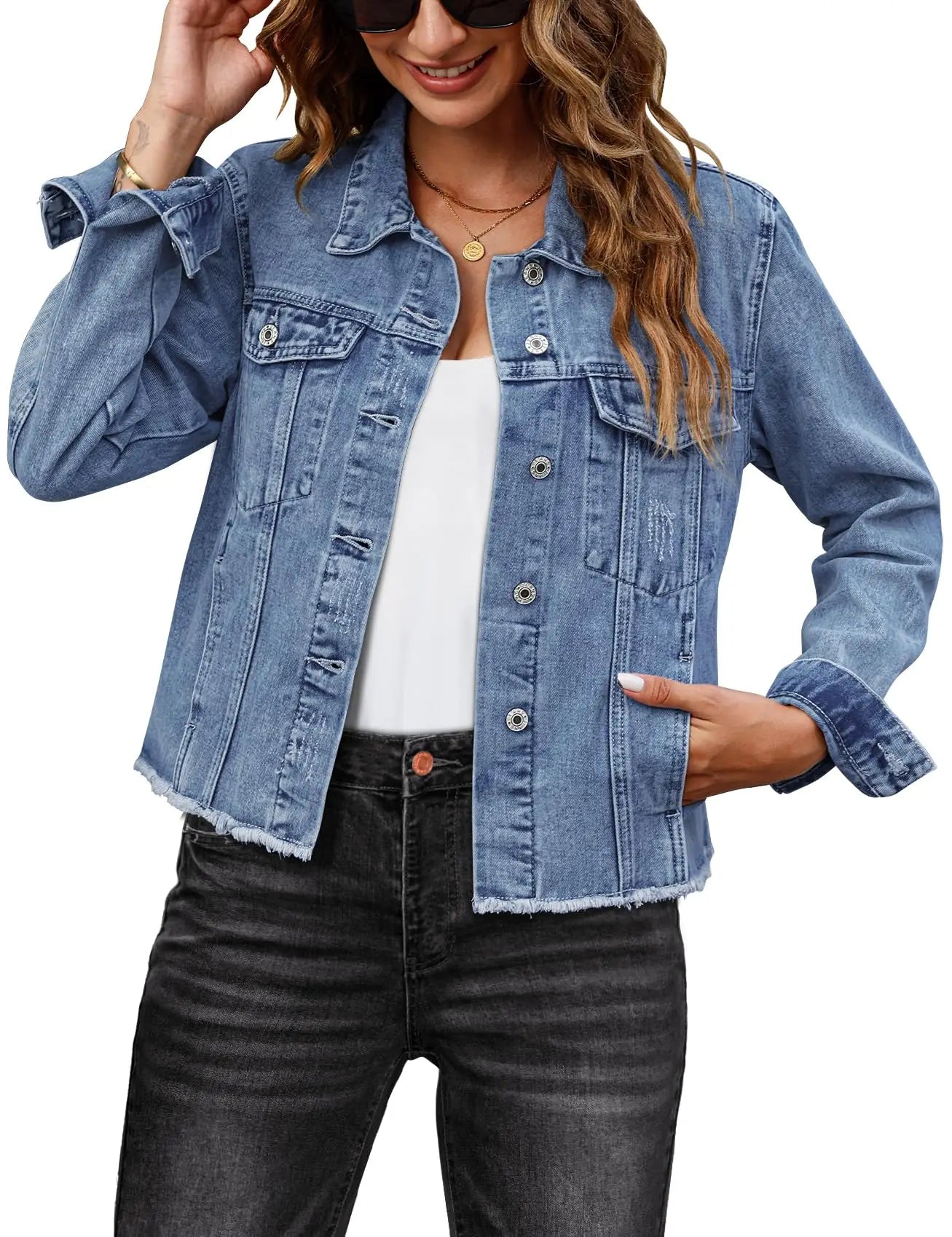 luvamia Medium Blue Lightweight Denim Jacket Women