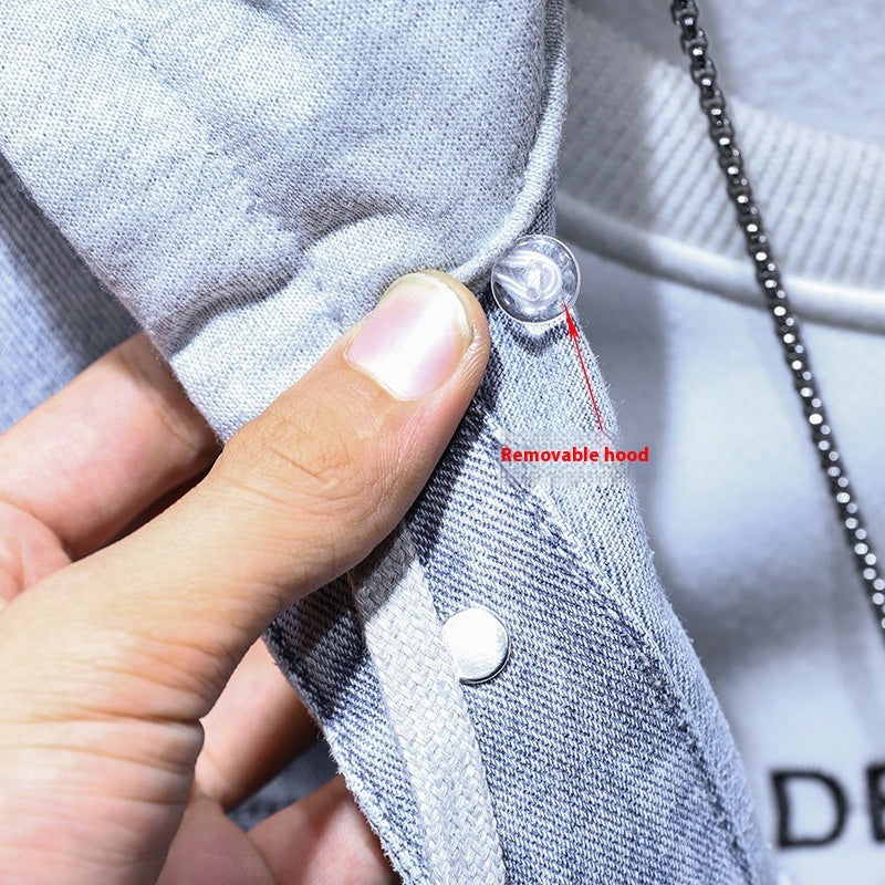Men's Jacket Detachable Hooded Denim Jacket Men - cas7m