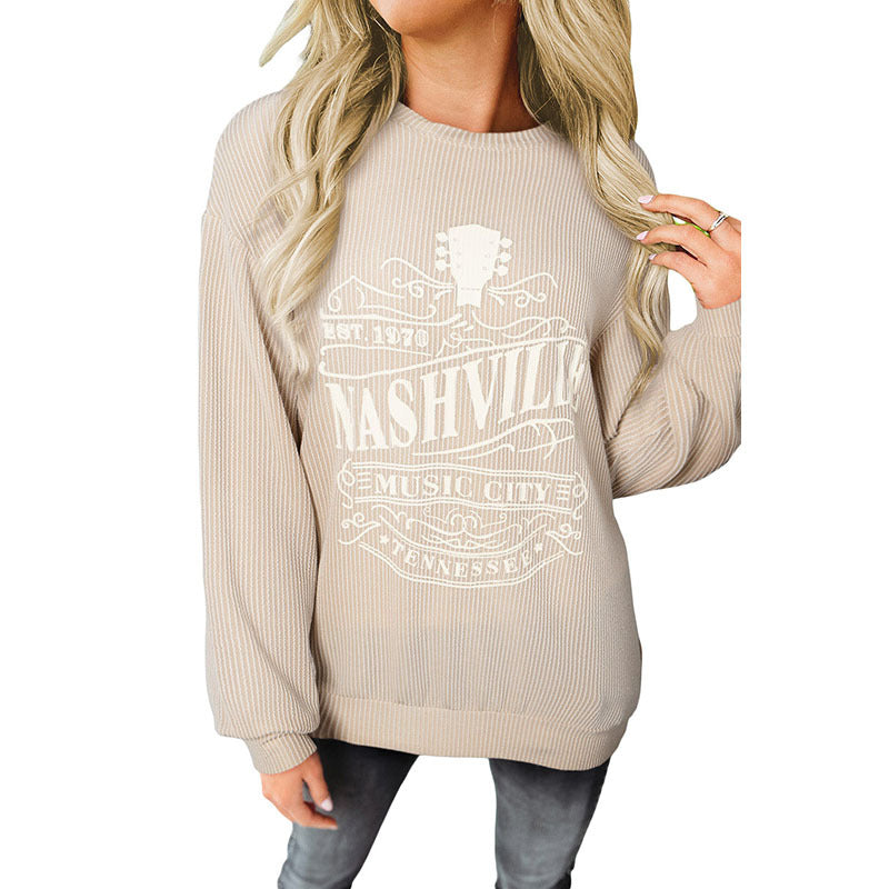 Pullover Round Neck Long Sleeves Top For Women - cas7m