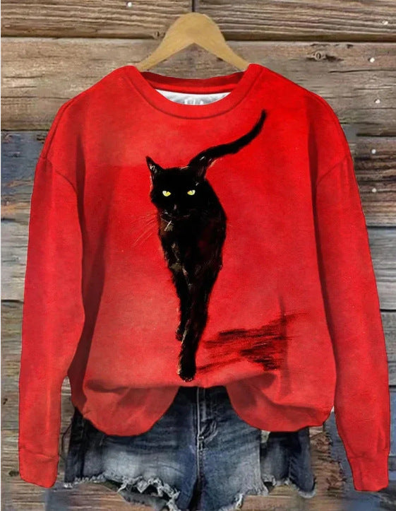 Printed Loose Round Neck Sweater For Women - cas7m