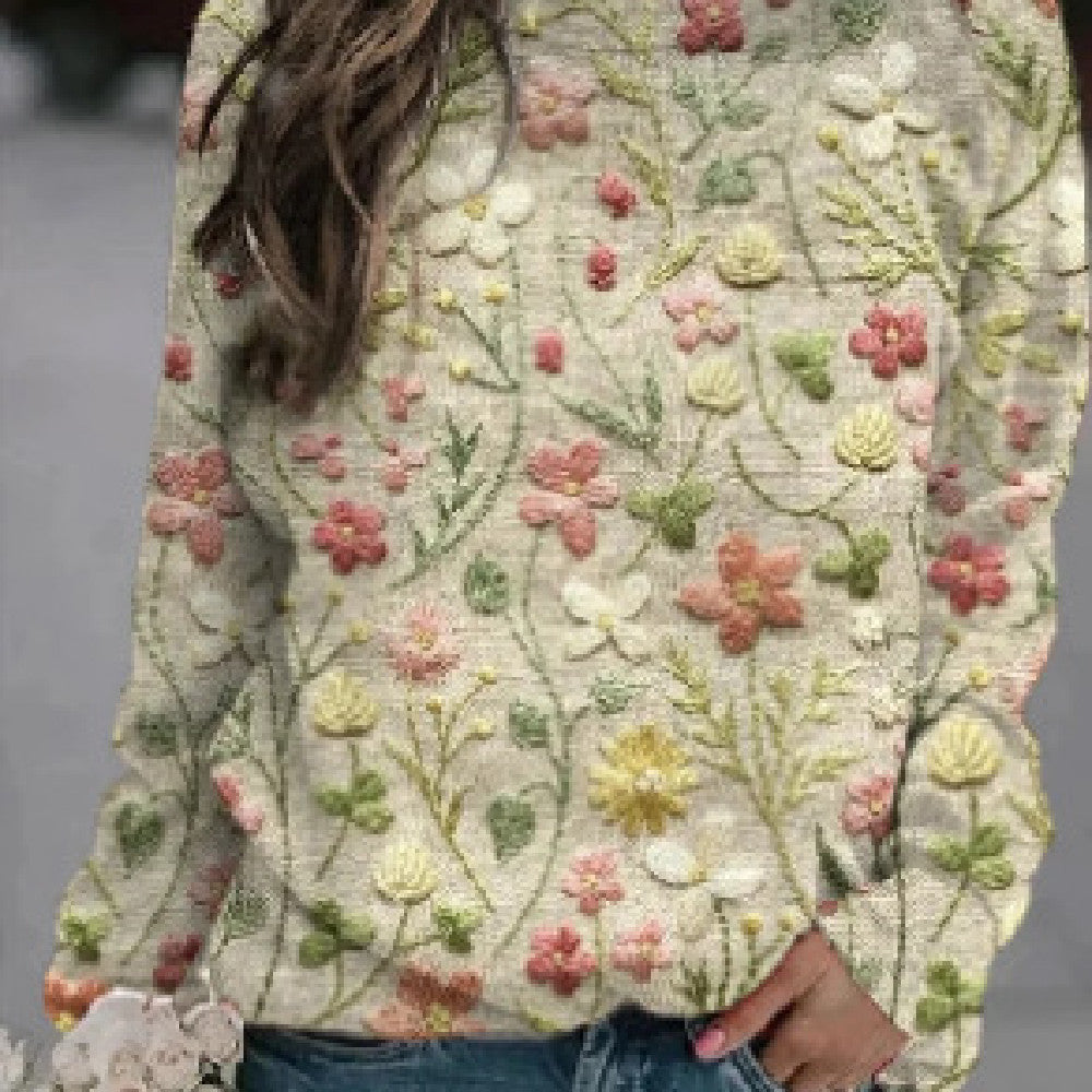 Printed Loose Round Neck Sweater For Women - cas7m
