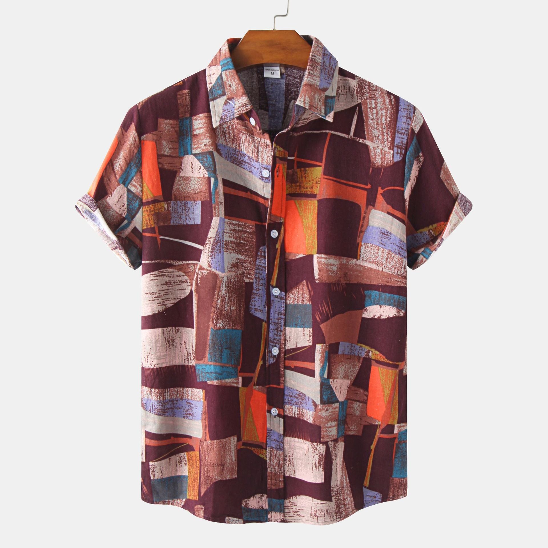 Casual Men's Cotton And Linen Short Sleeve Shirt Hawaiian Short Sleeve Printed Shirt Men - cas7m