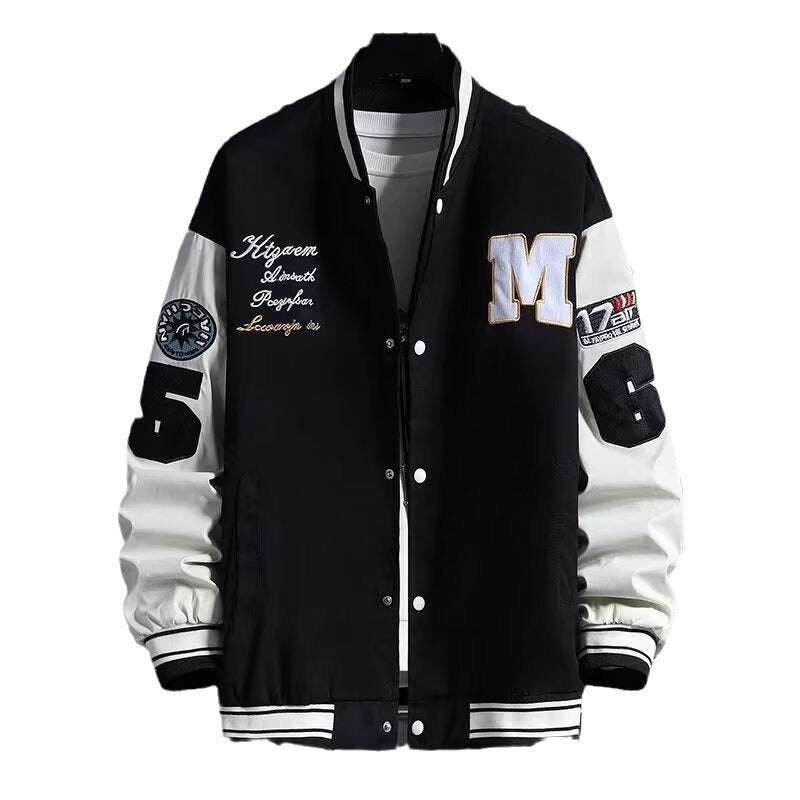 Men's Baseball Jacket Fashion Casual Letter Number Print Button-down Tops Streetwear Clothing - cas7m