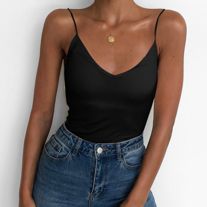 Satin Women Thin Wild Solid Camis Vest Women Tank Tops - cas7m
