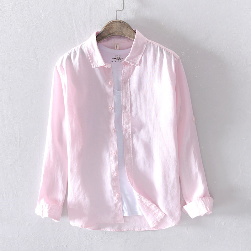 Men's Casual Linen Long-sleeved White Shirt For Men - cas7m