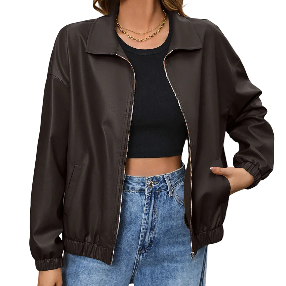 PU Motorcycle Leather Jacket With Lapel Jacket - cas7m