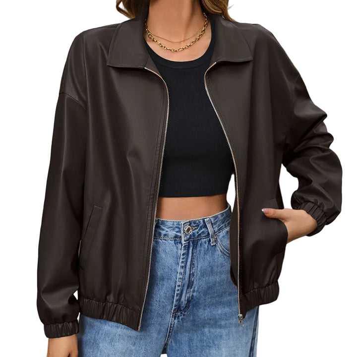 PU Motorcycle Leather Jacket With Lapel Jacket - cas7m