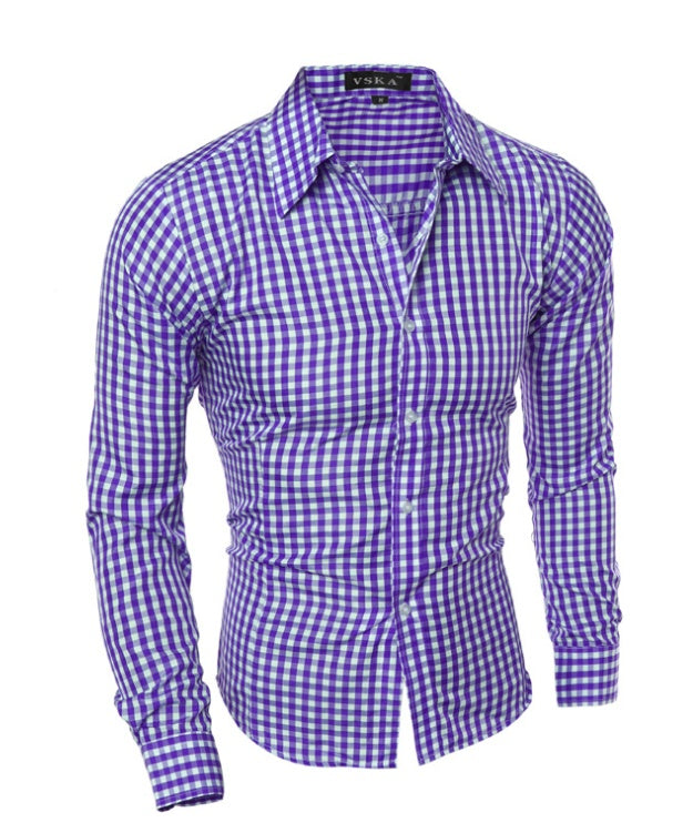 Classic Plaid Shirt Men's Slim Long Sleeve Plaid Shirt - cas7m