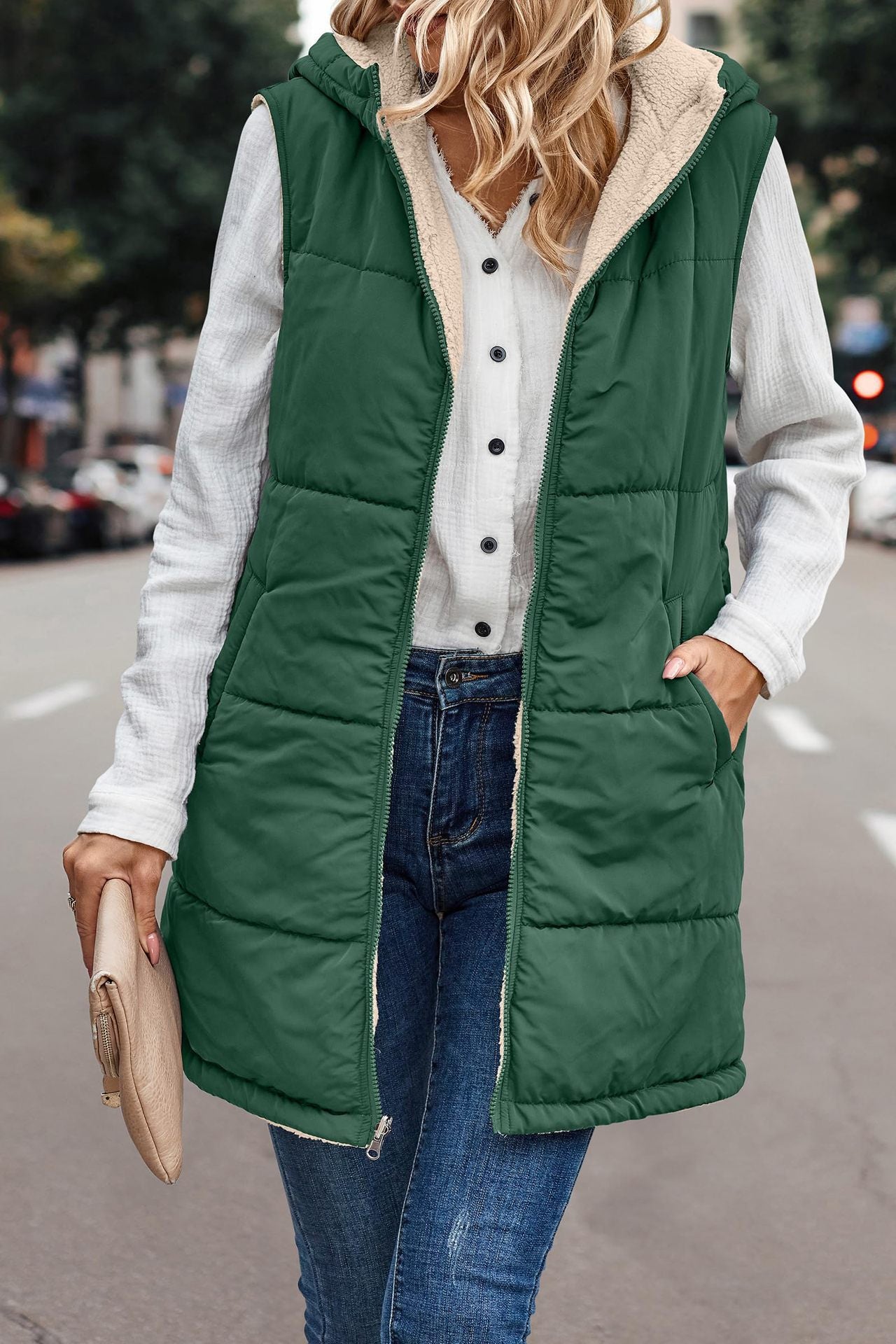 Hooded Double-sided Slim Fit Elegant Cardigan Vest - cas7m