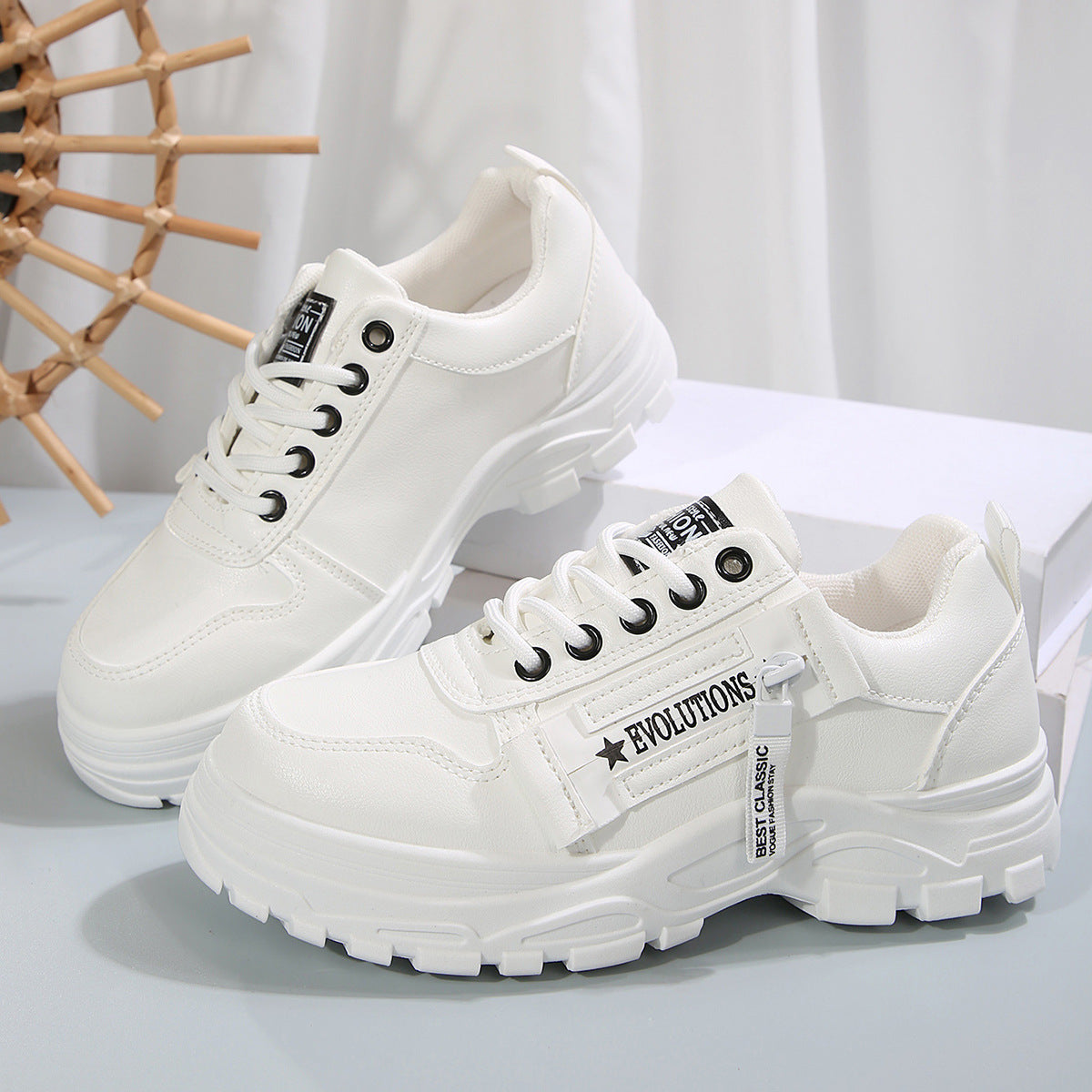 Lace-up Sports Shoes With Side-Zipper Design Fashion Thick-soled Round-toe Casual Shoes For Women Sneakers - cas7m