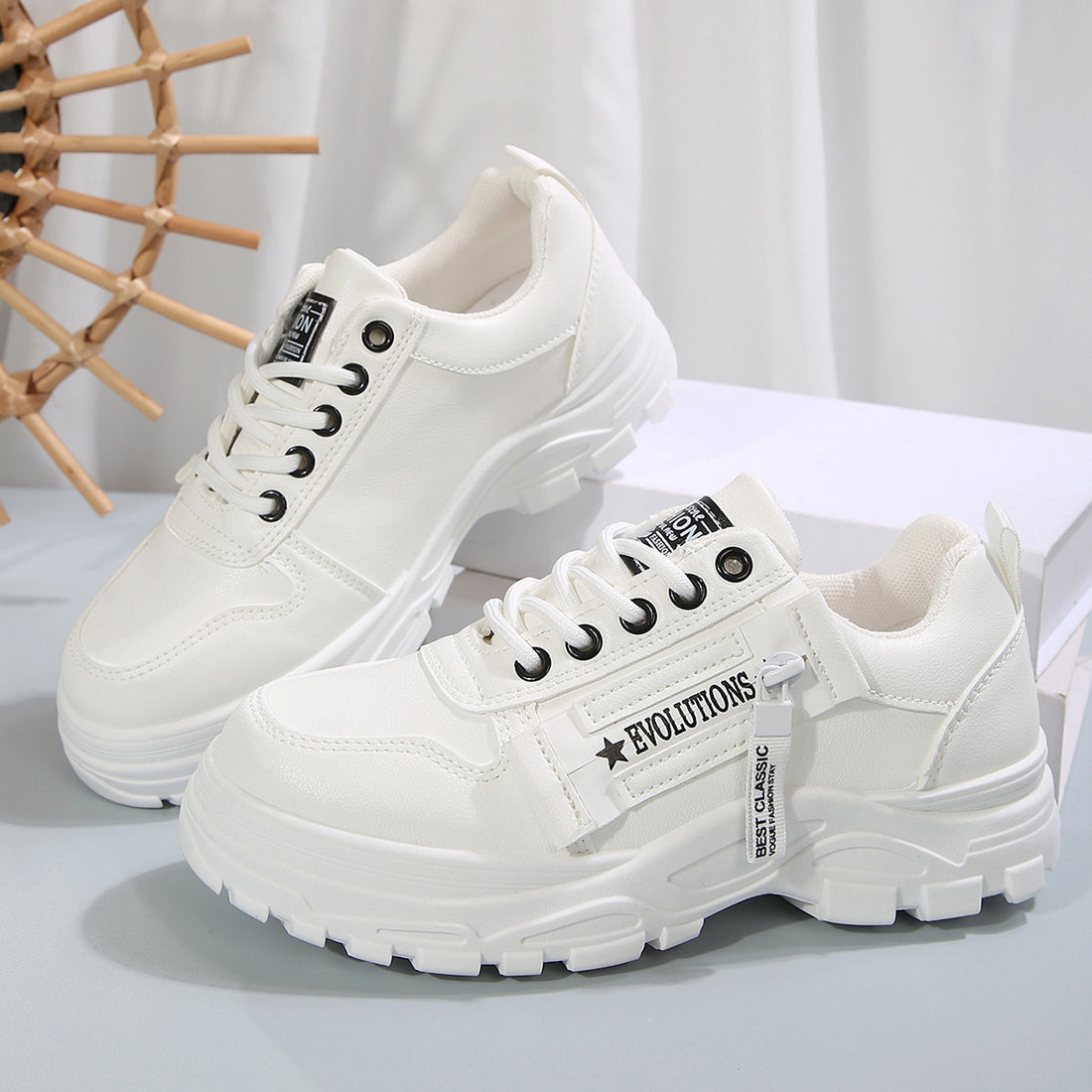 Lace-up Sports Shoes With Side-Zipper Design Fashion Thick-soled Round-toe Casual Shoes For Women Sneakers - cas7m