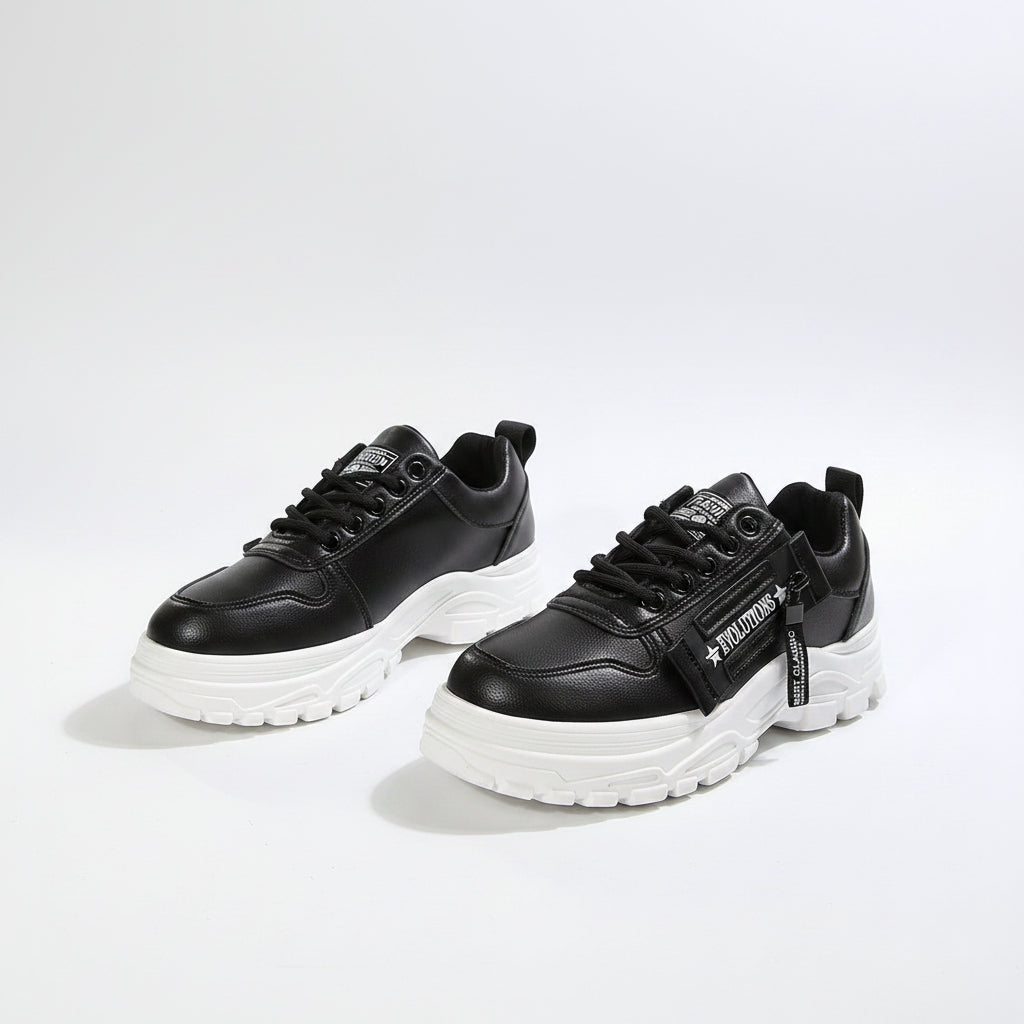 Lace-up Sports Shoes With Side-Zipper Design Fashion Thick-soled Round-toe Casual Shoes For Women Sneakers - cas7m