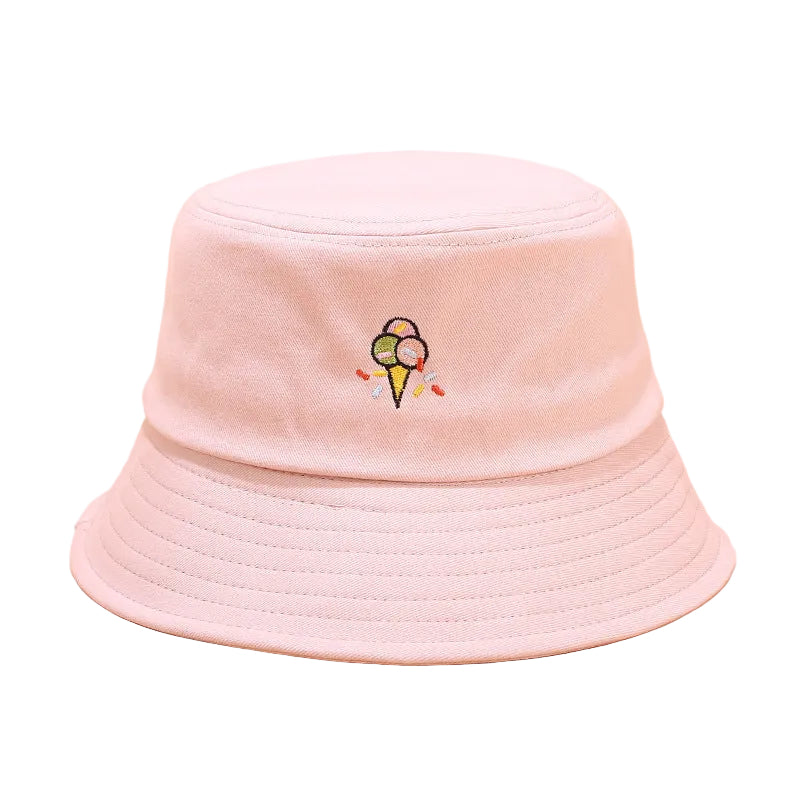 Korean version of fun ice cream embroidery fisherman hat - cas7m