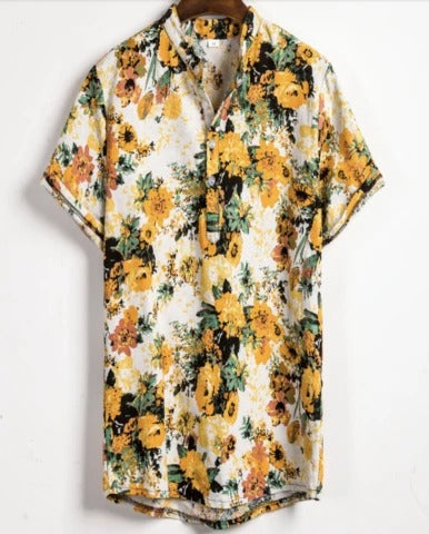 Slim shirt men contrast color printing shirt men - cas7m