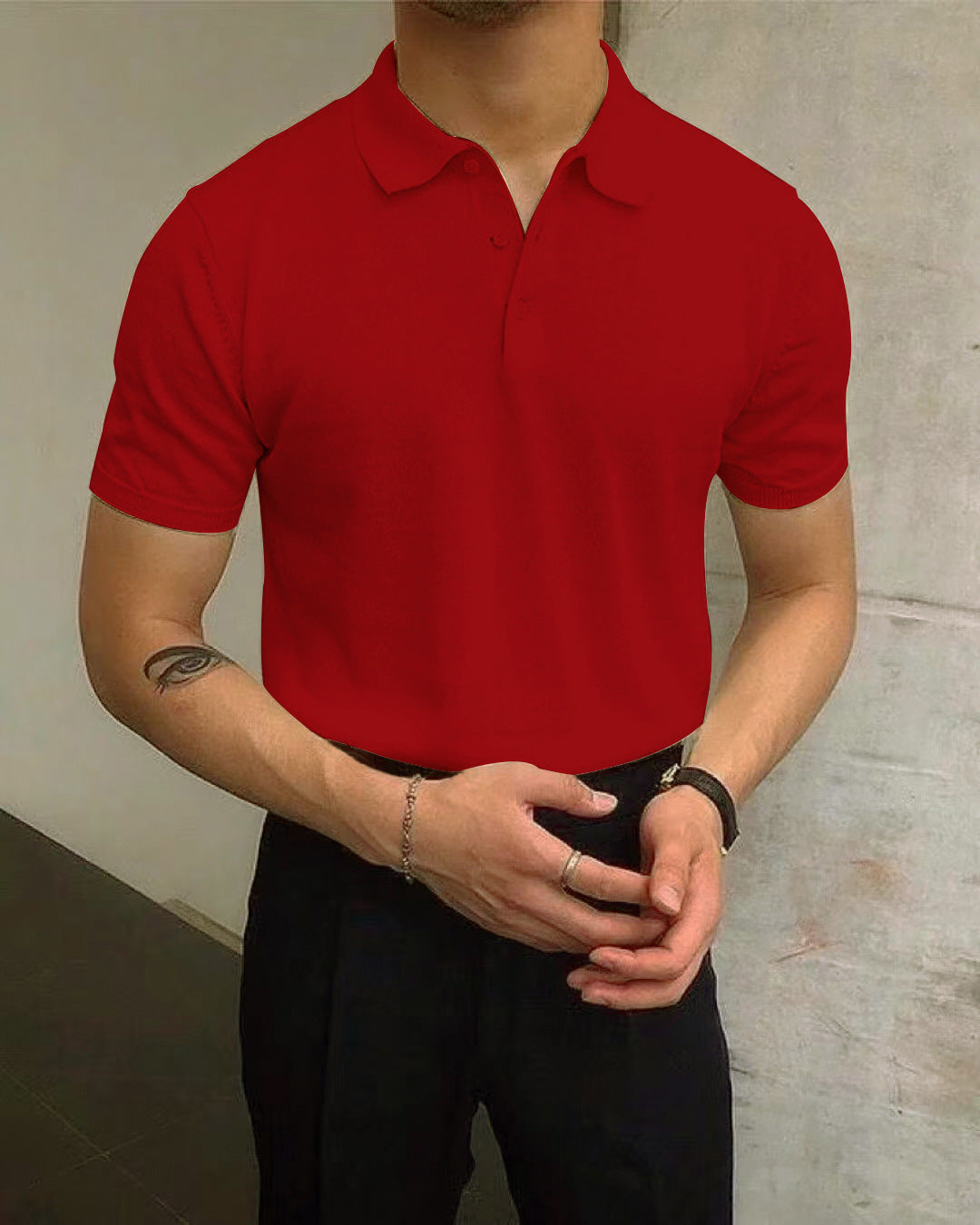 Men's Summer Lapels T-shirt Solid Color Casual - cas7m