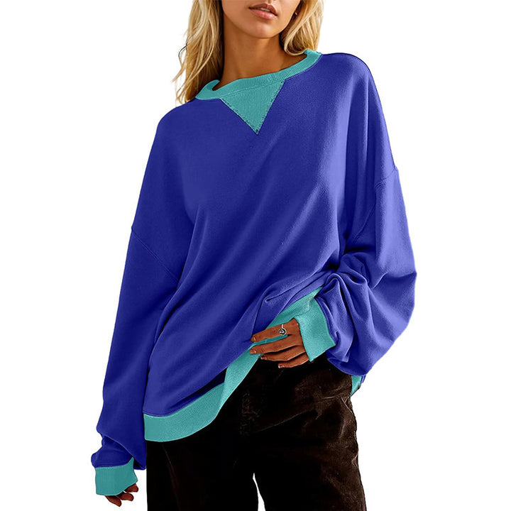 Loose Casual Contrast Color Sweater For Women - cas7m