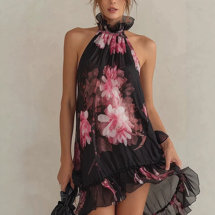 Chiffon Printed Off-shoulder Sexy Dress - cas7m