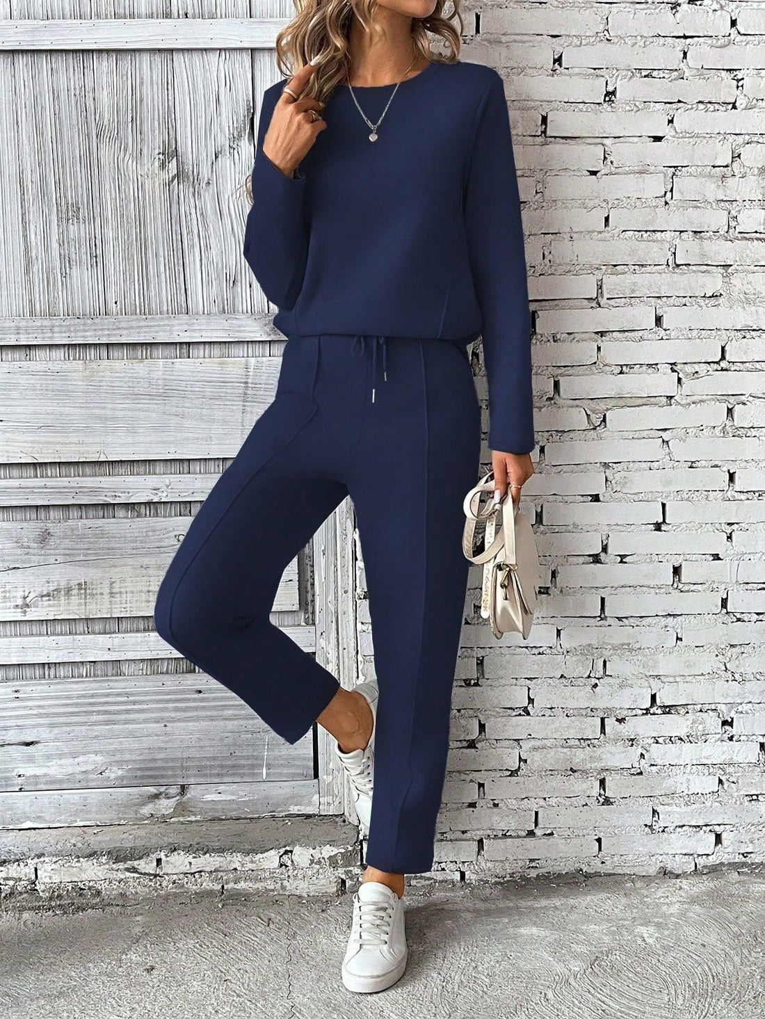 Round-neck Fashionable Top Hoodie Pocket Casual Straight-leg Pants Women's Clothing - cas7m