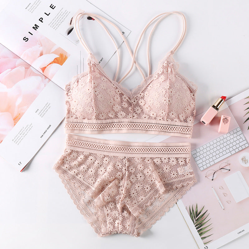 Elegant Cotton Lace Bralette with Rabbit Hair Blend - Women's Lingerie - cas7m