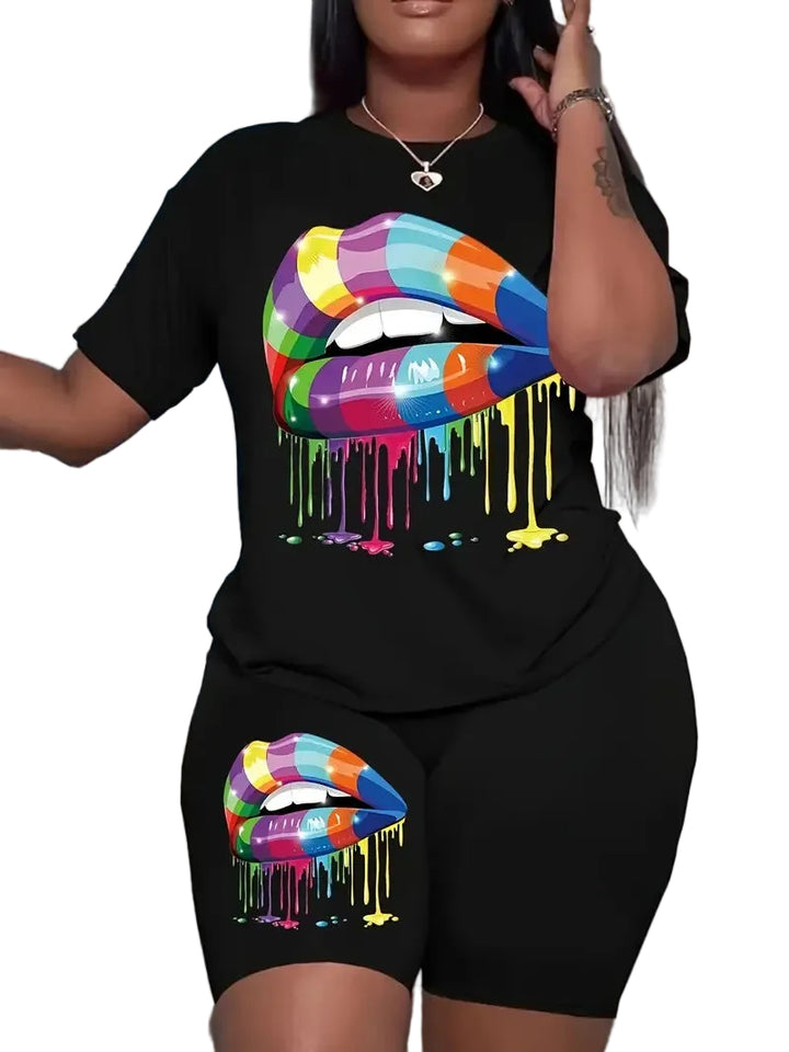 Printed Drop Shoulder T-Shirt Graphic Tees Women Tops - cas7m