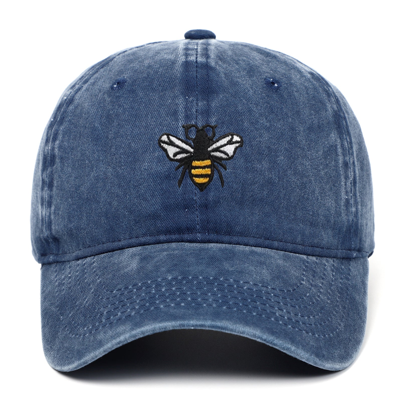 Bee Embroidery Baseball Cap Vintage Worn Looking Washed-out - cas7m
