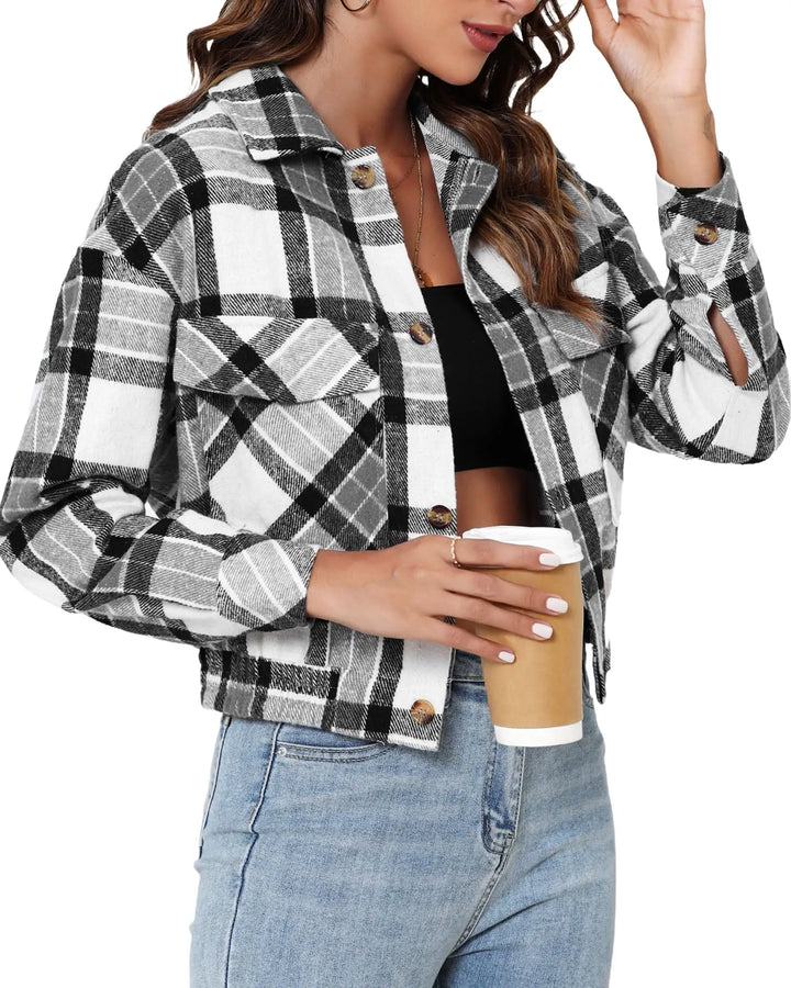 Treepie 2024 Women's Plaid Cropped Shacket | Flannel Jacket