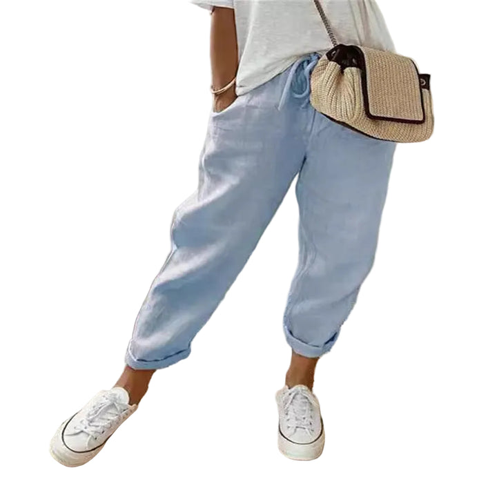 Cotton Linen Elastic-waist Cropped Pants Casual Women's Pants - cas7m