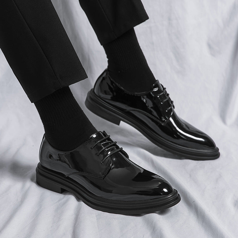 Glossy Pointed Business Leather Shoes Men's British Fashion - cas7m
