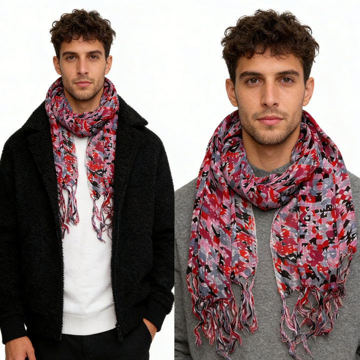 2pcs  Flowy Long Red Scarf,Bold Red Floral Print Energizes,Perfect Wedding Guest Accessory,vacation,daily Life,evening Party,Office Appropriate Subtlety For Women Men,for Casual Outfits - cas7m