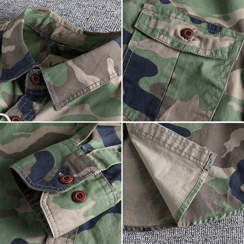Washed Camouflage American Tooling Long-sleeved Shirt Men - cas7m