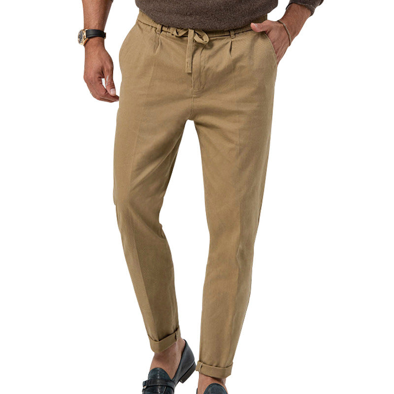 Casual Drawstring Pants Men's Business Straight Solid Color Suit Pants - cas7m